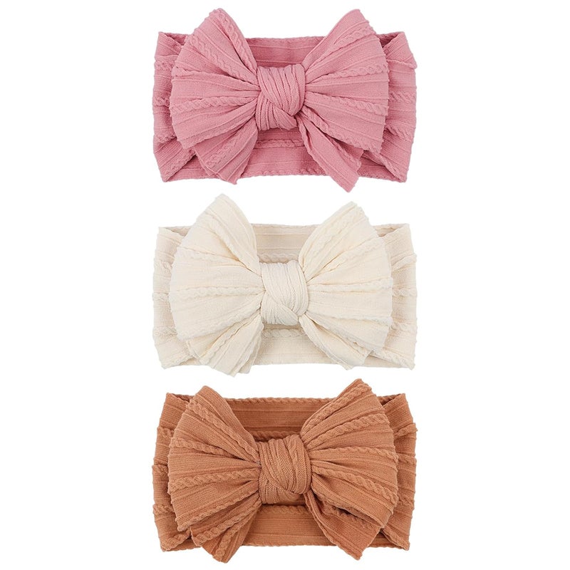 LemonSpace Store LemonSpce Handmade Baby Bows for baby girls Stretchy Nylon Hair Bands Hair Accessories with Headbands Bows for Newborn Baby Girls Infant Toddlers Kids Bow(Pink Brown light Beige) - Image 1